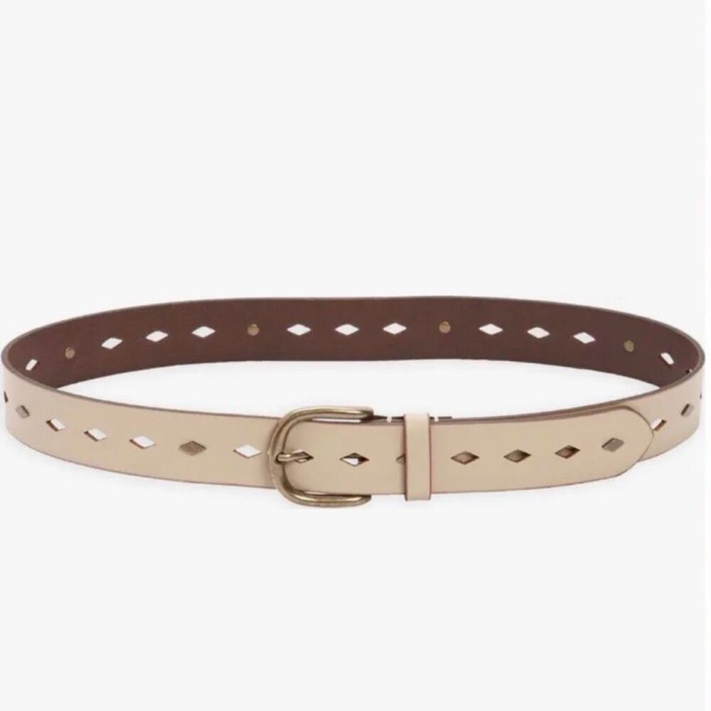 Frye Cream Natural Diamond Studded Brass Belt, Large NWT
